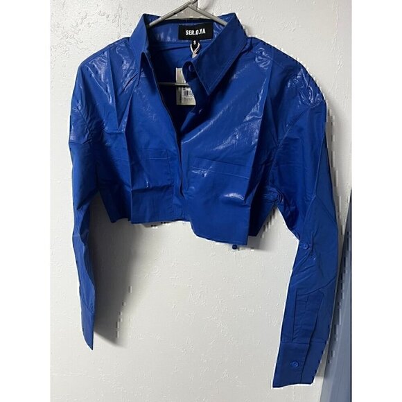 SER.O.YA CHI WAX COATED CROP TOP, 5 BOTTON DOWN, LONG SLEEVE, SUPER CROP, SMALL - Picture 5 of 12